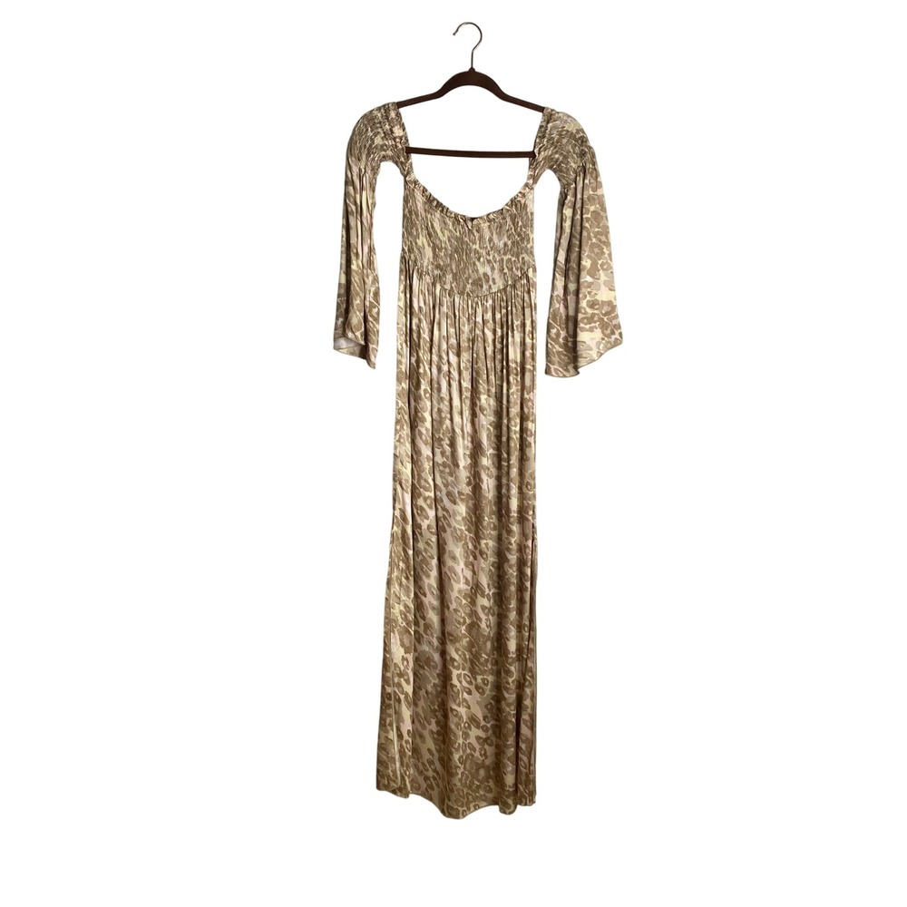 No Secrets Milano Leopard Smocked Maxi Dress Italian Bell Sleeve Boho Cottage